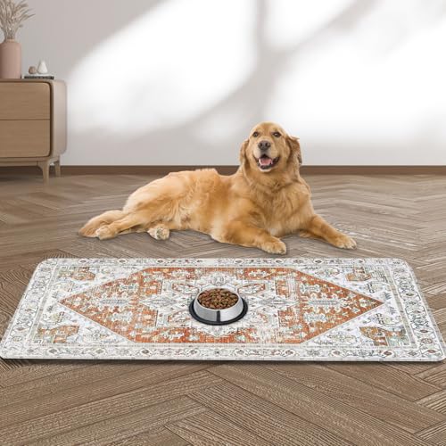 Large Pet Feeding Mat, Bohemia Absorbent Quick Dry Dog Mat for Food and Water Bowl, Non Skid Cat Bowl Mat, No Stains for Pet Water Dispenser Pet Supplies for Messy Drinkers - color: bohemia red, size: 15.7" x 39.3"