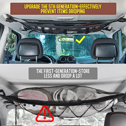 Car Ceiling Cargo Net Pocket Storage Net,29.5"x19.7" Adjustable D-Buckle to Reduce Sagging Roof Storage Organizer,Double-Layer Mesh SUV for SUVs,Road Trips,Car Camping Essentials