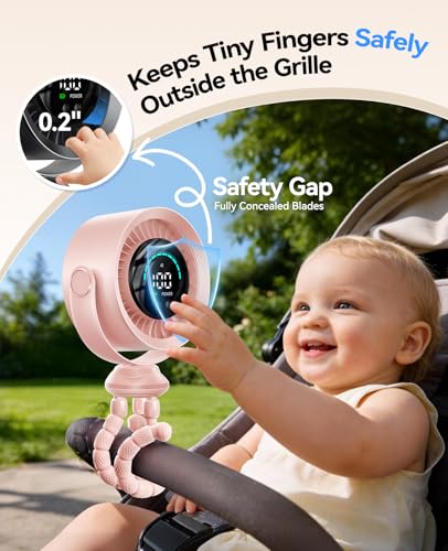 KIMMOO Portable Baby Stroller Fan, 360° Adjustable Quiet Rechargeable USB Fan with LED Display, 100 Speeds Safe Clip Fan for Stroller, Powerful Cooling Fan for Golf Car Seat Treadmill Travel, Pink - color: Pink