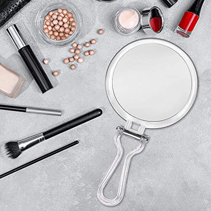 Cheftick Double Sided Hand Held Mirror - 1X & 7X Magnifying Handheld Makeup Mirror with Adjustable Folding Handle, Portable, Transparent & Round (6")