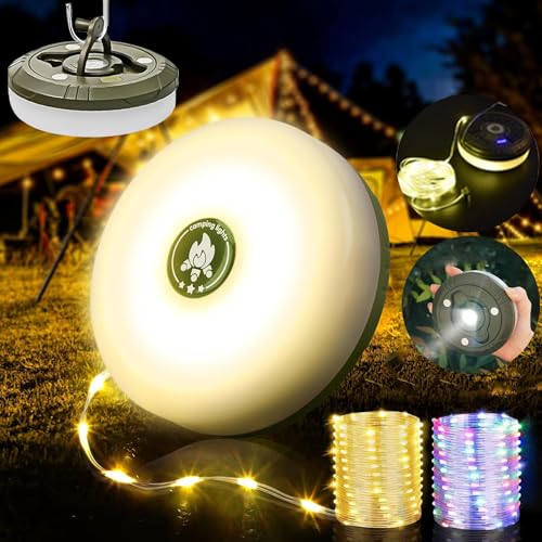 Camping String Lights - Glow Mate 4 in 1 Camp Light | 32.8Ft Portable Waterproof Outdoor Retractable Rope Lights with 2000mAh Battery, 12H Runtime & 8 Modes