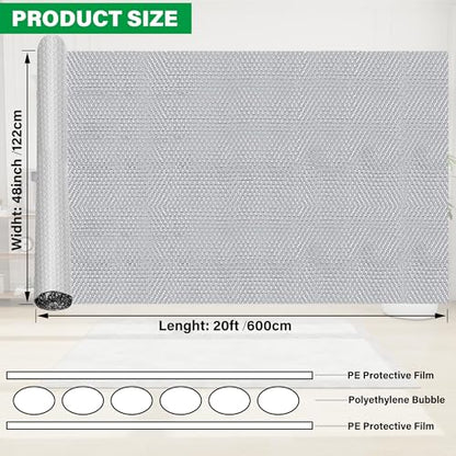 winemana Window Insulation Roll, 48IN x 20FT Reflective Heat Shield Bubble Film, Double-Sided Aluminum Foil Insulation, Weatherproof Garage Door Cover for Windows, RV, Basement, Winter & Summer - size: 48 in x 20 ft