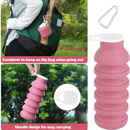 Collapsible Silicone Water Bottle - 20oz Foldable, Leakproof, BPA-Free - for Gym, Travel & Daily Use (Pink) - color: Pink