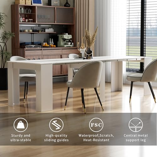 Extendable Dining Table, Transformer Console Table for 1-12 People, Folding Space Saving Dining Room Table for Homes, Apartments, Marble White - color: A4 Marble White