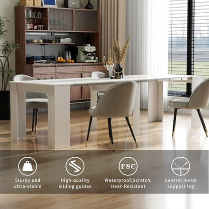 Extendable Dining Table, Transformer Console Table for 1-12 People, Folding Space Saving Dining Room Table for Homes, Apartments, Marble White - color: A4 Marble White