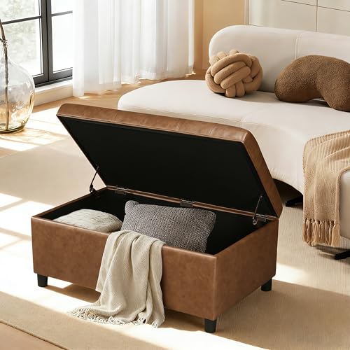 Joveco Rectangular Lift Top Storage Ottoman Bench, Faux Leather Storage Bench for Living Room Entryway Bedroom, Ochre Yellow - color: Ochre Yellow