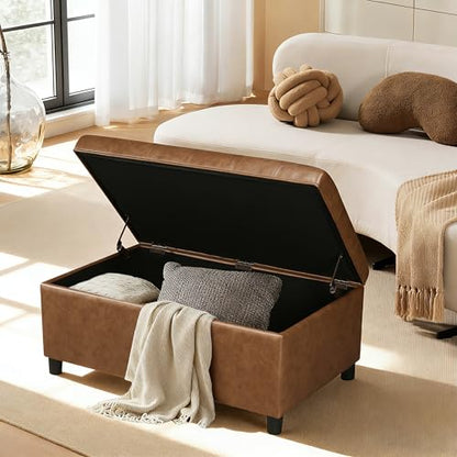 Joveco Rectangular Lift Top Storage Ottoman Bench, Faux Leather Storage Bench for Living Room Entryway Bedroom, Ochre Yellow - color: Ochre Yellow