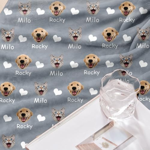 Personalized Dog Blanket, Customized Pet Blankets with Name Picture, Throw Blanket for Small Medium Large Dog Puppy Cat - color: C-blue