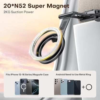 OMOTON TP02 360°Rotating for MagSafe Tripod, Adjustable Aluminum Magnetic Phone Tripod for iPhone 17/16/15/14 Pro Max Air, Foldable Cell Selfie Stick Fits Vlog, Gym, Travel Essentials, Black& Black - color: 8-Black& Black
