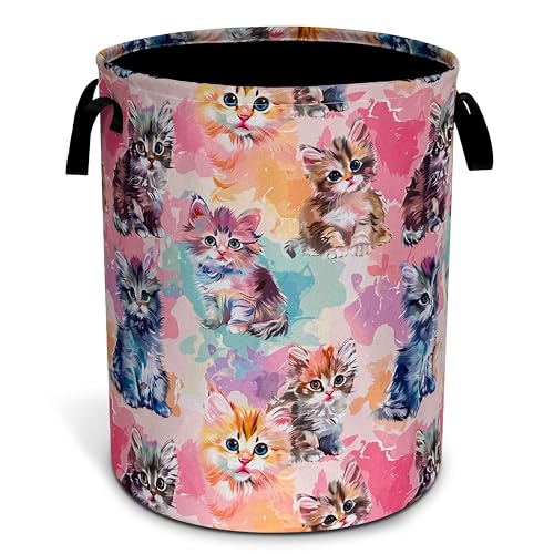 Cute Cat Laundry Basket Pet Animals Oxford Cloth Laundry Hamper With Handle Foldable Portable Clothes Storage Basket 18.9 X 16.5 Inch Storage Bag For Laundry Room/Bathroom/Bedroom/Dormitories - color: Cute Cat