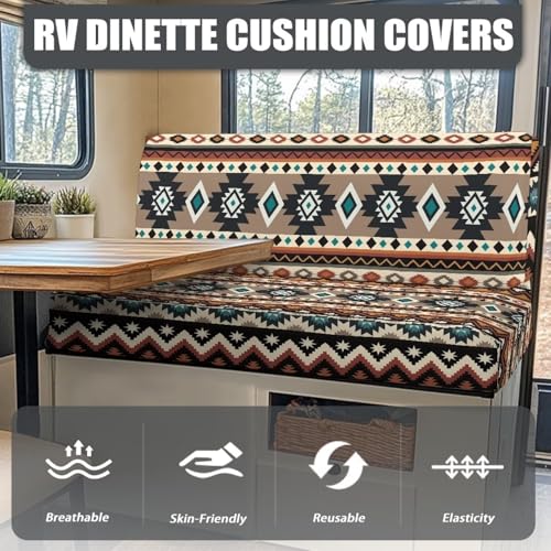 Aztec Floral Print RV Dinette Cushion Covers Replacement RV Camper Cushion Covers Stretch Camper Cushion Slipcovers for RV Sofa - color: Aztec Floral Print