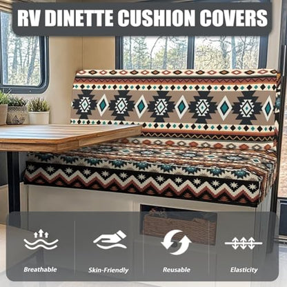 Aztec Floral Print RV Dinette Cushion Covers Replacement RV Camper Cushion Covers Stretch Camper Cushion Slipcovers for RV Sofa - color: Aztec Floral Print