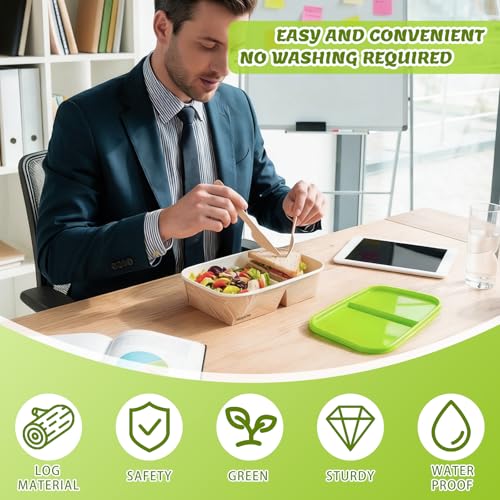 8 Pack 32oz Paper Lunch Box Bento Boxes, 2-Compartment Food Storage Containers with Lids, Leakproof Soak-Proof and Microwave Safe, Disposable To Go Boxes for Picnics, Offices, Catering, Green Lid - color: Green