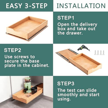 Pull Out Drawers for Kitchen Cabinets, Pull Out Cabinet Organizer, Fully Assembled Wood Cabinet Pull Out Drawer, Fast and Easy DIY Installation, 11”W x 21”D - size: 11”W x 21”D