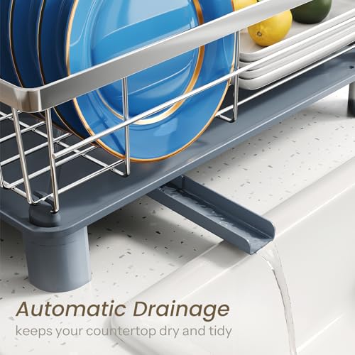 SNTD Dish Drying Rack - Small Dish Rack for Kitchen Counter, Stainless Steel Dish Drainer with Utensil Holder and Drainboard, 11" W x 15" L (Silver) - color: Silver, size: 11" W x 15" L