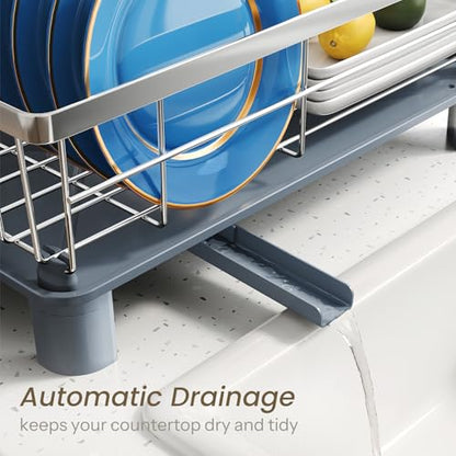 SNTD Dish Drying Rack - Small Dish Rack for Kitchen Counter, Stainless Steel Dish Drainer with Utensil Holder and Drainboard, 11" W x 15" L (Silver) - color: Silver, size: 11" W x 15" L