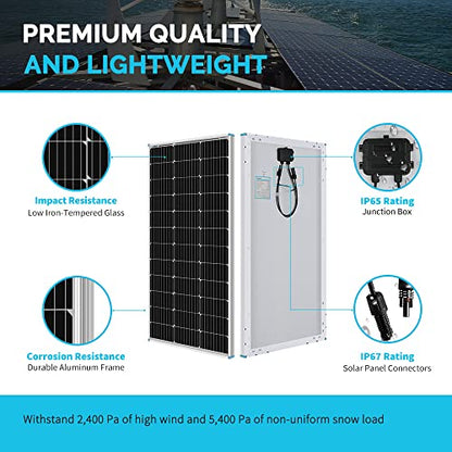 Renogy 200 Watts 12 Volts Monocrystalline RV Solar Panel Kit with Adventurer 30A LCD PWM Charge Controller and Mounting Brackets for RV, Boats, Trailer, Camper, Marine, Off-Grid Solar Power System - size: RV200W+ADV 30A
