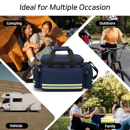 Medical Bag Empty Emergency Bag Medical Bag Organizer Professional First Responder Trauma Bag，First Aid Bagwith Detachable Dividers Medical Bag for Nurses,Home Health Care, EMT(Bag Only) - color: Blue