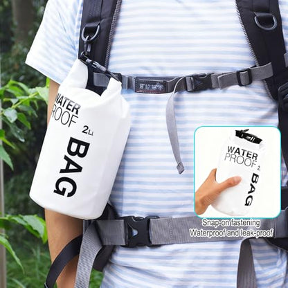 Waterproof Dry Bag 2L, Lightweight Roll-Top Sack for Kayaking Swimming Camping and Beach, Compact & Water-Resistant Outdoor Essential (White) - color: White