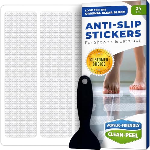 Anti Slip Shower Stickers 24 PCS, Invisible Non-Slip Shower Strips for Adults, Premium Adhesive Bath Tub Stickers (Clear) - color: Clear, size: Rectangle