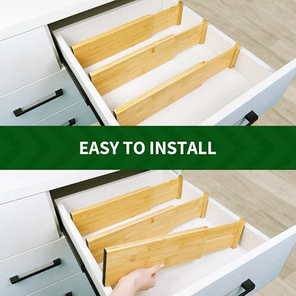 VaeFae 3 Pack Bamboo Drawer Dividers, 4" High Adjustable 16.6" - 21.8" Clothes Drawer Organizers, Expandable Separators for Bedroom/Bathroom/Kitchen/Office Storage - size: 4''H, 16.6''-21.8''L, 3 Pack