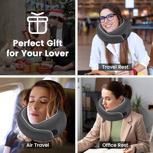 Neck Pillow Airplane,100% Pure Memory FoamTravel Neck Pillow Travel Neck Support Ergonomic &Portable Design Best for Sleeping Plane Car Train Office Flight