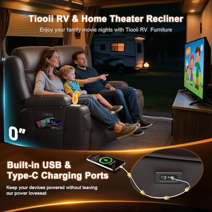 Power RV Loveseat Recliner Sofa, Reclining Loveseats Couch for RV Furniture, Home Theater Seating with Heat Massage, USB, Insert Pockets, Cup Holders, 150° Wall Hugger RV Recliners Sleeper Sofas - color: Brown, size: Loveseat-G1-Power
