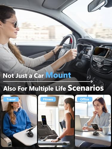 Magnetic Phone Holder for Car [90+LB Strongest Suction&3000gf Strongest Magnetic] 360° Adjustable Vacuum Phone Holders for Your Car, Magsafe Car Mount for iPhone (Black)
