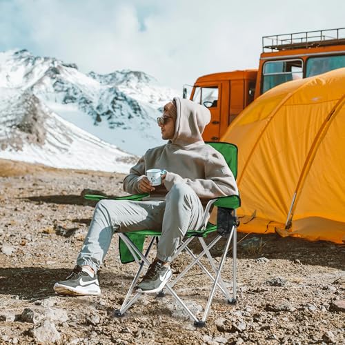 Elevon Camping Chair, Portable Folding Outdoor Chair with Arms, Cup Holder and Carry Bag - color: Green