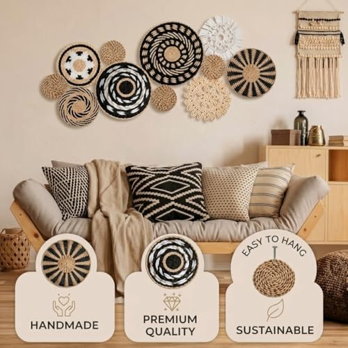 11-Piece (Retro) Boho Wall Basket Decor – Handmade Woven Wall Baskets, Bohemian Farmhouse Wall Art, Rustic Hanging Basket Set for Living Room, Bedroom & Kitchen Summer decoration - style: Retro