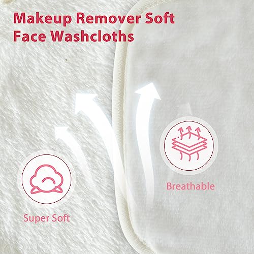 Makeup Remover Cloth, 6" x 6" Make Up Towels Reusable Face Cloth for Washing Face, Makeup Remover Pads Microfiber Face Washcloth with Mesh Bag, 12 Pack - color: White
