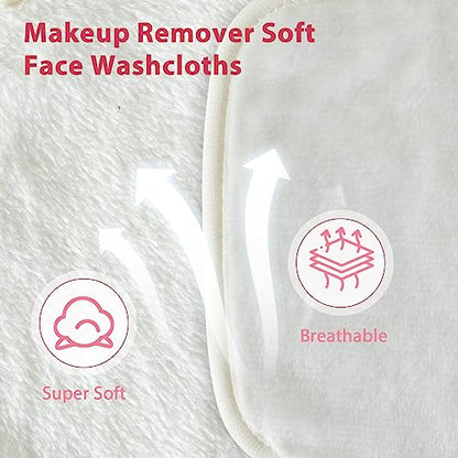 Makeup Remover Cloth, 6" x 6" Make Up Towels Reusable Face Cloth for Washing Face, Makeup Remover Pads Microfiber Face Washcloth with Mesh Bag, 12 Pack - color: White
