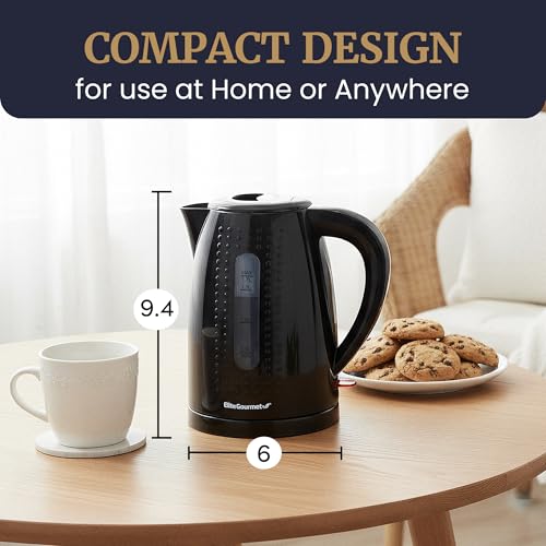 Elite Gourmet EKT5051 1.7L Electric Water Kettle, BPA-Free, Fast Boil, Auto Shut-Off, Boil-dry Protection, 360° Swivel Base with Cordless Serving, Clear-view Window with Water Level Markings, Black - color: Black
