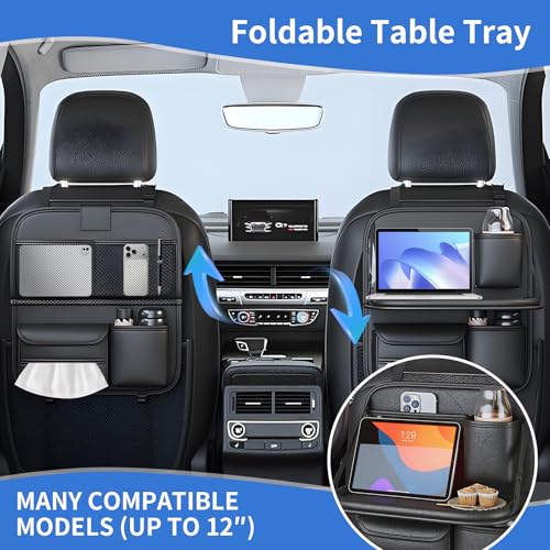 Car Backseat Organizer with Foldable Table Tray,Hanging Storage Bag with Touch Screen Phone Holder,Premium PU Leather Material,Compatible with Most Vehicles,Inner Car Accessories - size: Short