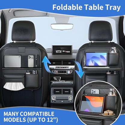 Car Backseat Organizer with Foldable Table Tray,Hanging Storage Bag with Touch Screen Phone Holder,Premium PU Leather Material,Compatible with Most Vehicles,Inner Car Accessories - size: Short