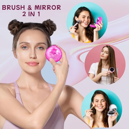 Shinning Diamond Design Folding Hair Brush Travel Hairbrush with Mirror,Pocket Foldable Comb Compact Brush for Purse for Girls and Women (Violet) - color: Diamond Violet