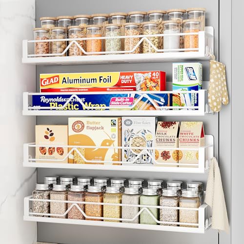 Mystozer 16.9 Inch Wide Large Capacity Magnetic Spice Rack for Refrigerator,4 Pack Metal Fridge Shelf Magnetic Basket Magnetic Fridge Shelf Magnetic Shelves for Fridge (White) - color: White, size: 4 Pack - Wide