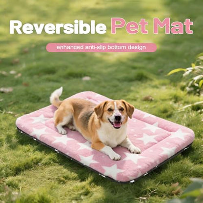 Dog Bed Mat, Reversible Crate Pad & Durable Dog Bed - Machine Washable Kennel Mat with Ultra Soft for Medium Dogs (Big&Small Stars Pink, 30" L*20" W*1.5" Th) - color: Big&Small Stars Pink, size: 30"L*20"W*1.5"Th