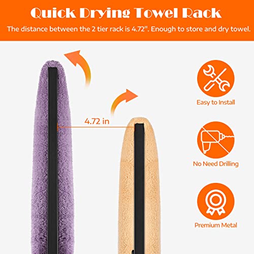 Freestanding Towel Racks 2 Tier Small Towel Holder Stand for Bathroom Matte Black Stainless Steel Industrial Towel Drying Rack for Hand Towels Blanket - color: Black