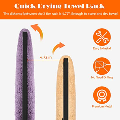 Freestanding Towel Racks 2 Tier Small Towel Holder Stand for Bathroom Matte Black Stainless Steel Industrial Towel Drying Rack for Hand Towels Blanket - color: Black