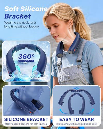 Kesguar Portable Neck Fan, 20H RunTime Cooling Fan, 6 Speeds 360° Airflow Personal Fan, Rechargeable Hands Free with 6000mAh Battery Wearable Fan Gifts for Women Men Outdoor Travel Camping - color: Deep Blue