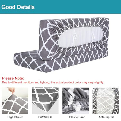 RV Dinette Cushion Covers Set of 1, Printed Camper Cushion Slipcovers, Washable Anti Slip Stretch Fabric (Gray and White) - color: Grey, size: 1 Bench Cover & 1 Backrest Cover