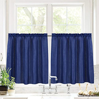 Valea Home Waffle Weave Textured Bathroom Window Curtains Water Repellent Short Curtains Window Covering Half Window Curtains Kitchen Tiers 24 inch Length, Navy Blue, Set of 2 - color: Navy Blue, size: 36"W x 24"L (Pack of 2)