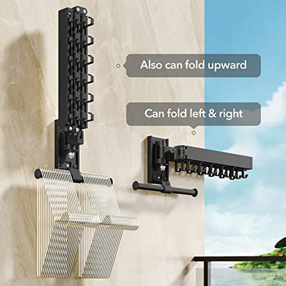 BOQORAD Drying Rack Clothing, Retractable Clothes Drying Rack,Wall Mounted Laundry Rack, Laundry Drying Rack Wall Mount,Collapsible Clothes Rack,can Fold Upward & Left & Right,Black Color - size: Plus-Black