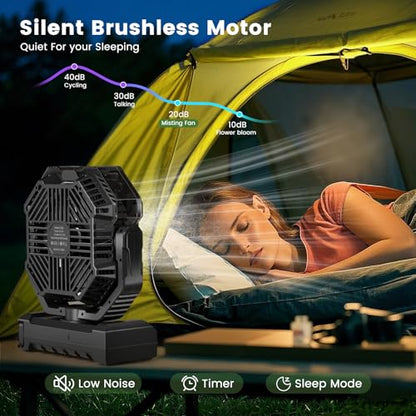 20000mAh Portable Misting Fan, USB Rechargeable Camping Fan with LED Light, Battery Operated for Outdoor, Tents, Beach, Travel - 250mL Water Tank & Hook Included, Black. - color: Black