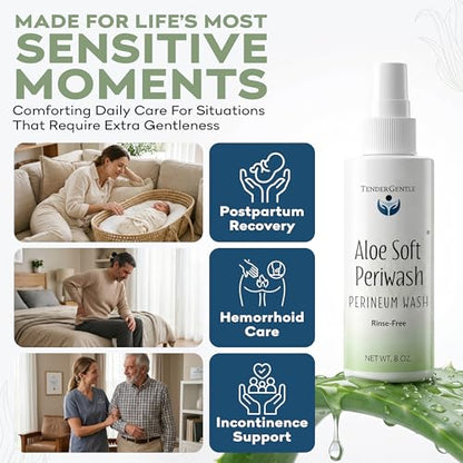 Aloe Soft Perineal Spray - Pack of 2 8 oz Rinse Free Perineum Wash - Cleanses and Soothes - Made with Aloe Vera Extract - size: 2 Count