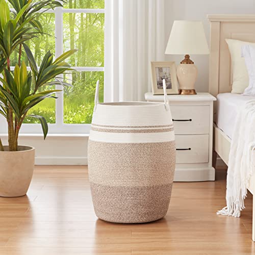OIAHOMY Laundry Hamper Woven Rope Large Clothes Hamper 25.6" Height Tall Laundry Basket with Extended Handles for Storage Clothes Toys in Bedroom, Bathroom, Foldable (Gradient Yellow) - color: Gradient Yellow