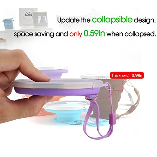 ME.FAN Silicone Collapsible Travel Cup - Silicone Folding Camping Cup with Lids - Expandable Drinking Cup Set - Portable, Graduated [9.22oz] - color: 4 Pack-Powderblue-Light Gray-Yellow Green-Light Brown
