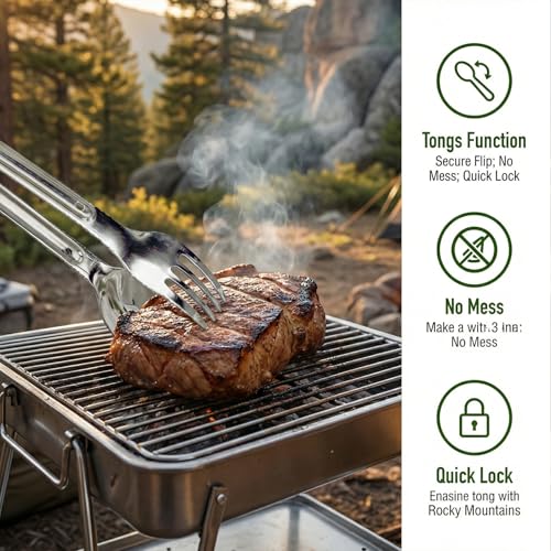 3-in-1 Camping Utensil Set with Spoon, Fork, Stainless Steel Utensil Set,combining a spoon and fork into portable cooking tongs.Lightweight suitable for campers, hikers, and explorers (1PK) - size: 1PK
