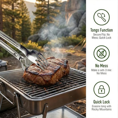 3-in-1 Camping Utensil Set with Spoon, Fork, Stainless Steel Utensil Set,combining a spoon and fork into portable cooking tongs.Lightweight suitable for campers, hikers, and explorers (1PK) - size: 1PK